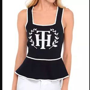 Tommy Hilfiger Sleeveless Crest Peplum Sweater